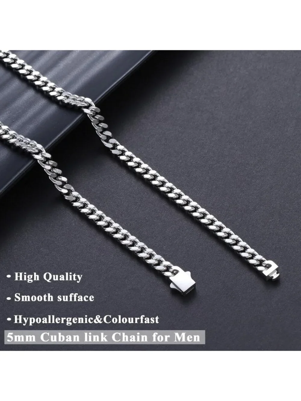 Stainless Steel Cuban Link Chain Necklace for Men - Durable, Tarnish-Free